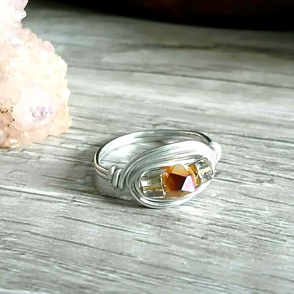 Dainty Glass Beaded Ring, Faceted Glass Jewelry, Boho Chic, Size 5 - Picture 1 of 2
